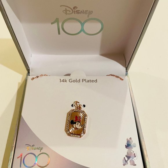 DISNEY Cubic Zirconia Enamel rose gold plated, Minnie Mouse Pendant Necklace,16" - Picture 7 of 14